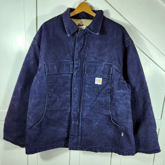 Carhartt Flame-Resistant Duck Traditional Coat Quilt Lined Navy | Men's 2XL XXL - Picture 2 of 10